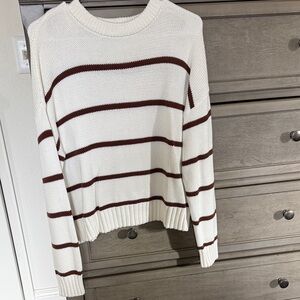 Elegant Cream and Brown Striped Sweater